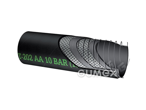 Tlakonasávacia hadica na vodu a vzduch T202 AA, 25/36mm, 10bar/-1bar, EPDM/EPDM, oceľová špirála, -40°C/+100°C, čierna